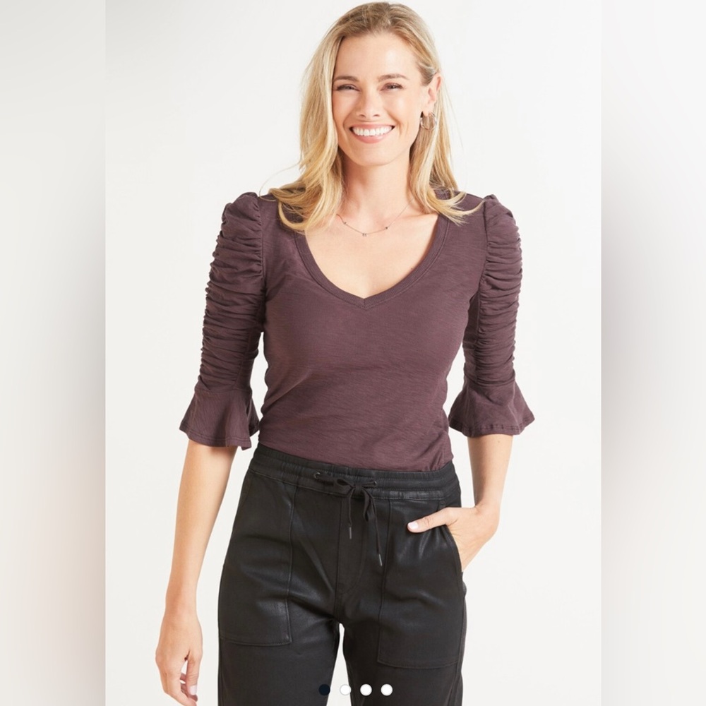 Nation LTD Silvia Pima Cotton Flare Sleeve Ruched Tee